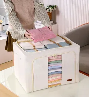 Контейнер для зберігання одягу та білизни Joybos з оксфордської тканини з ручками, об'єм 24 л, складний, бежевий 2405 фото | Tidy Home