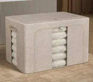 Органайзер для зберігання білизни та одягу AggPo Cotton Linen з ручкою, складаний, бежевий 2407 фото | Tidy Home