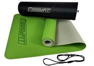 Килимок для йоги та фітнеса EasyFit TPE+TC 6мм двошаровий зелений з сірим + Чохол 2116 фото | Tidy Home