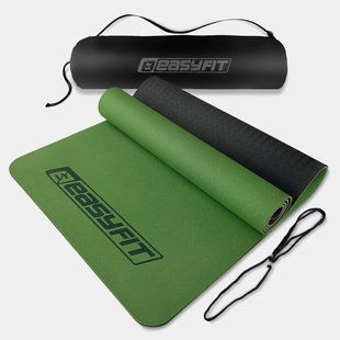 Килимок для йоги та фітнеса EasyFit TPE+TC 6мм двошаровий зелений з чорним + Чохол 2117 фото | Tidy Home