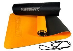 Килимок для йоги та фітнеса EasyFit TPE+TC 6мм двошаровий помаранчевий з чорним + Чохол 2118 фото | Tidy Home