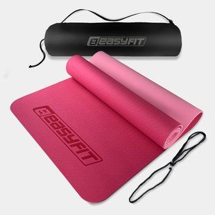 Килимок для йоги та фітнеса EasyFit TPE+TC 6мм двошаровий рожевий з світло рожевим + Чохол 2119 фото | Tidy Home