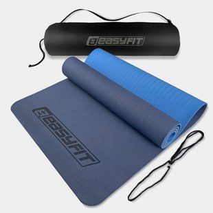 Килимок для йоги та фітнеса EasyFit TPE+TC 6мм двошаровий синій з блакитним + Чохол 2120 фото | Tidy Home