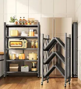 Органайзер металевий для дому Joybos Heavy Duty з колесами, 4-ярусний, чорний 1596 фото | Tidy Home