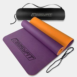 Килимок для йоги та фітнеса EasyFit TPE+TC 6мм двошаровий фіолетовий з помаранчевим + Чохол 2121 фото | Tidy Home