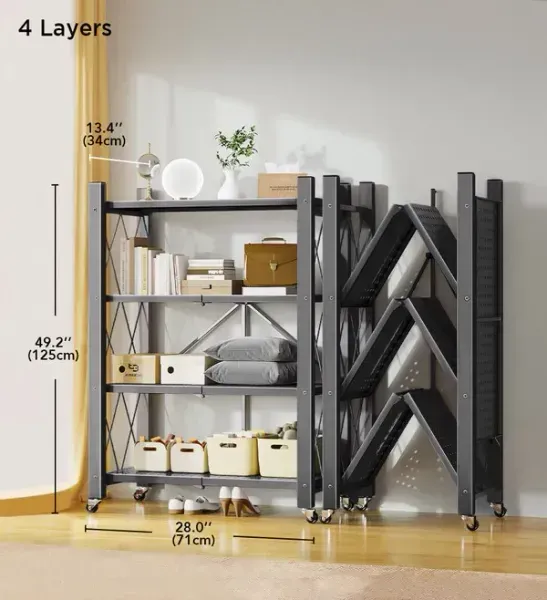 Органайзер металевий для дому Joybos Heavy Duty з колесами, 4-ярусний, чорний 1596 фото | Tidy Home