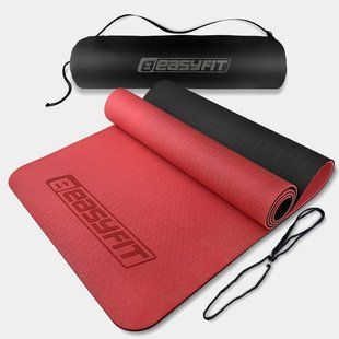 Килимок для йоги та фітнеса EasyFit TPE+TC 6мм двошаровий червоний з чорним + Чохол 2122 фото | Tidy Home