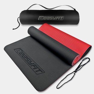Килимок для йоги та фітнеса EasyFit TPE+TC 6мм двошаровий чорний з червоним + Чохол 2125 фото | Tidy Home