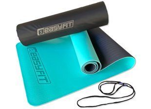 Килимок для йоги та фітнесу EasyFit TPE+TC 6 мм двошаровий м'ятний-чорний + Чохол 2126 фото | Tidy Home