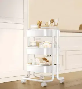 Кухонна пересувна полиця Joybos на колесах, 3 полки, біла 2484 фото | Tidy Home