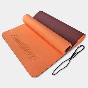 Килимок для йоги та фітнесу EasyFit TPE+TC 6 мм двошаровий персиковий-коричневий 2130 фото | Tidy Home