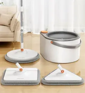 Набор швабра и ведро с отжимом Joybos Spin Mop S01, 3 насадки, по 2 мопа в комплекте 5450 фото | Tidy Home