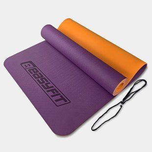 Килимок для йоги та фітнесу EasyFit TPE+TC 6мм двошаровий фіолетовий-помаранчевий 2140 фото | Tidy Home