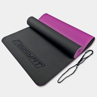 Килимок для йоги та фітнесу EasyFit TPE+TC 6мм двошаровий чорний-фіолетовий 2142 фото | Tidy Home