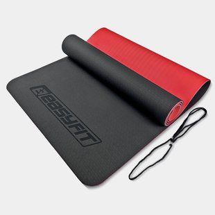 Килимок для йоги та фітнесу EasyFit TPE+TC 6мм двошаровий чорний-червоний 2143 фото | Tidy Home