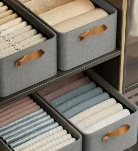 Кошик для зберігання одягу та білизни Joybos Cotton Linen з ручками, розмір L, сірий 2385 фото | Tidy Home