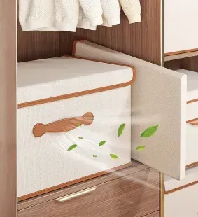 Кошик для зберігання одягу та білизни Joybos з кришкою та шкіряною ручкою, складний, бежевий 2393 фото | Tidy Home