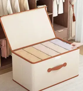 Кошик для зберігання одягу та білизни Joybos з кришкою та шкіряною ручкою, складний, бежевий 2396 фото | Tidy Home